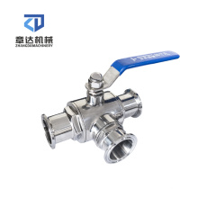 Sanitary 3 ways ball valve T type manual spanner globe valve clamp installed stainless steel ball valve